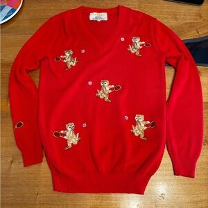 Vintage Sweater with Kittens Playing Tennis